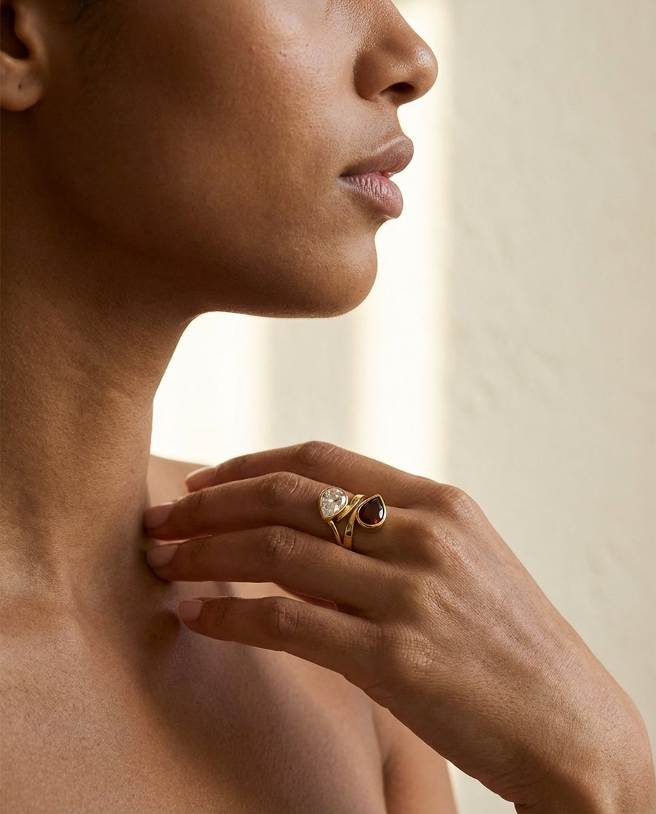 Birthstone Toi et Moi Gold Ring