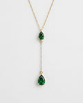 Emerald Green Teardrop Lariat Necklace | Dainty Gold Y-Necklace
