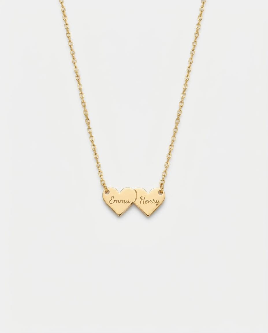 Personalized Two Heart Name Necklace in Gold