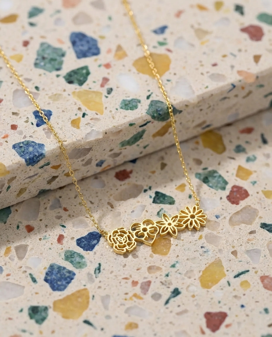 Dainty Gold Flower Bar Necklace | Minimalist Floral Jewelry