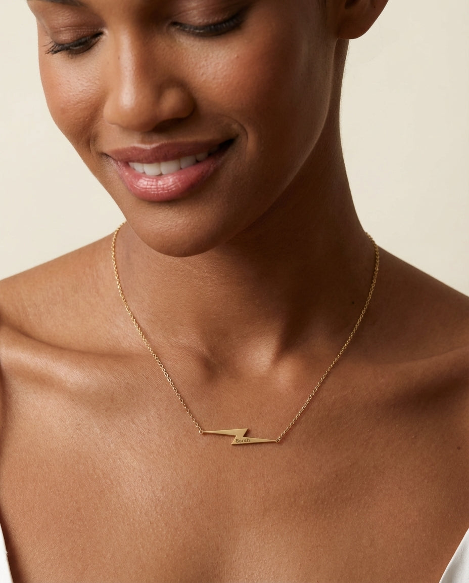 Personalized Lightning Bolt Name Necklace - Gold Finish
