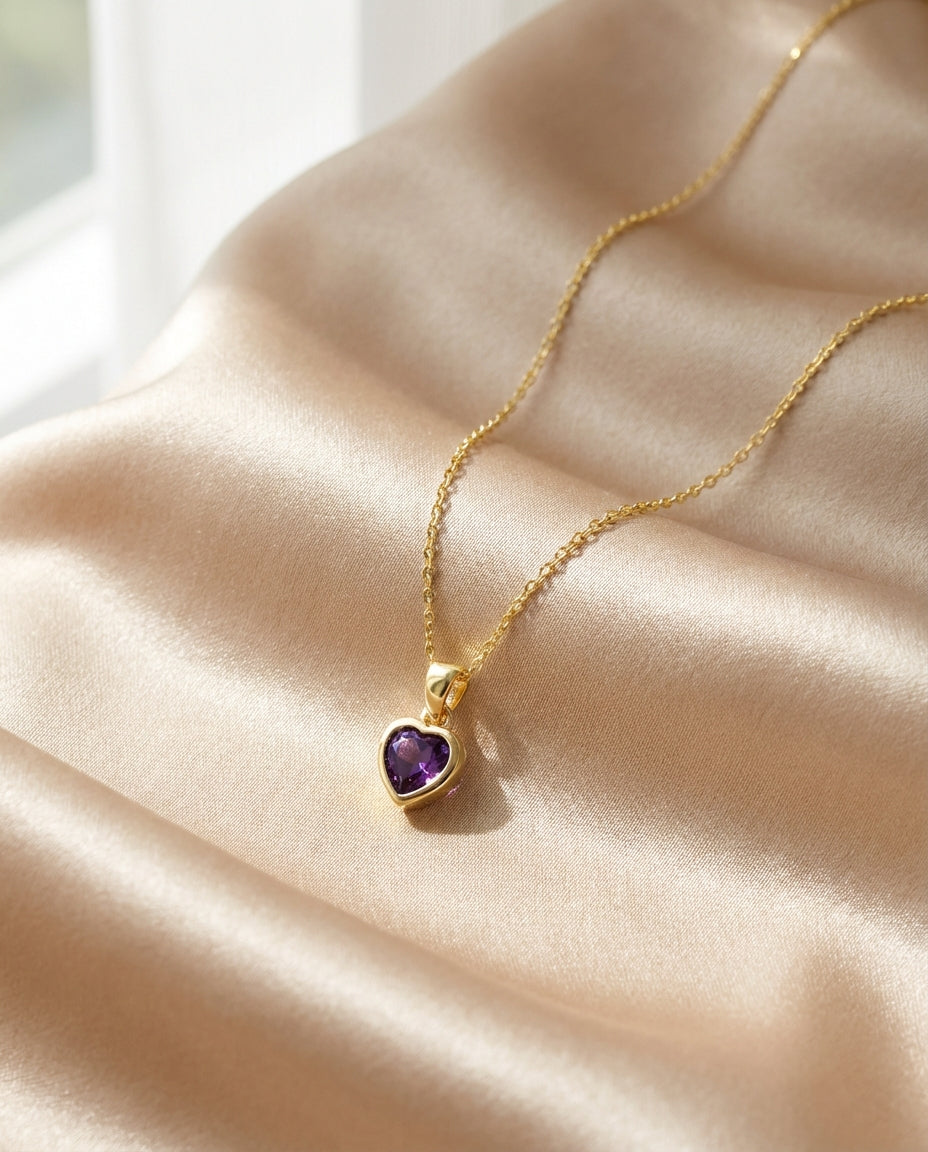 Gold Amethyst Heart Pendant Necklace | Dainty Gemstone Jewelry