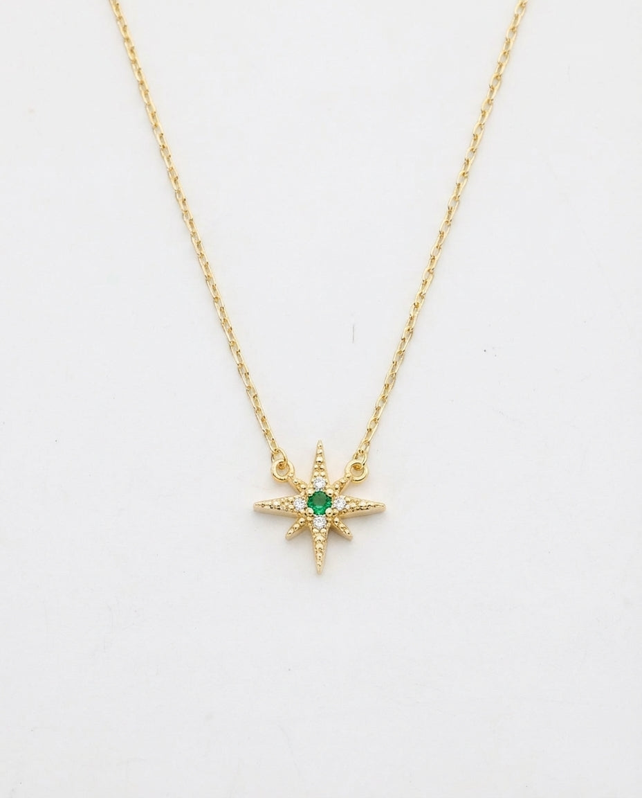Emerald Starburst Gold Pendant Necklace | Celestial Jewelry