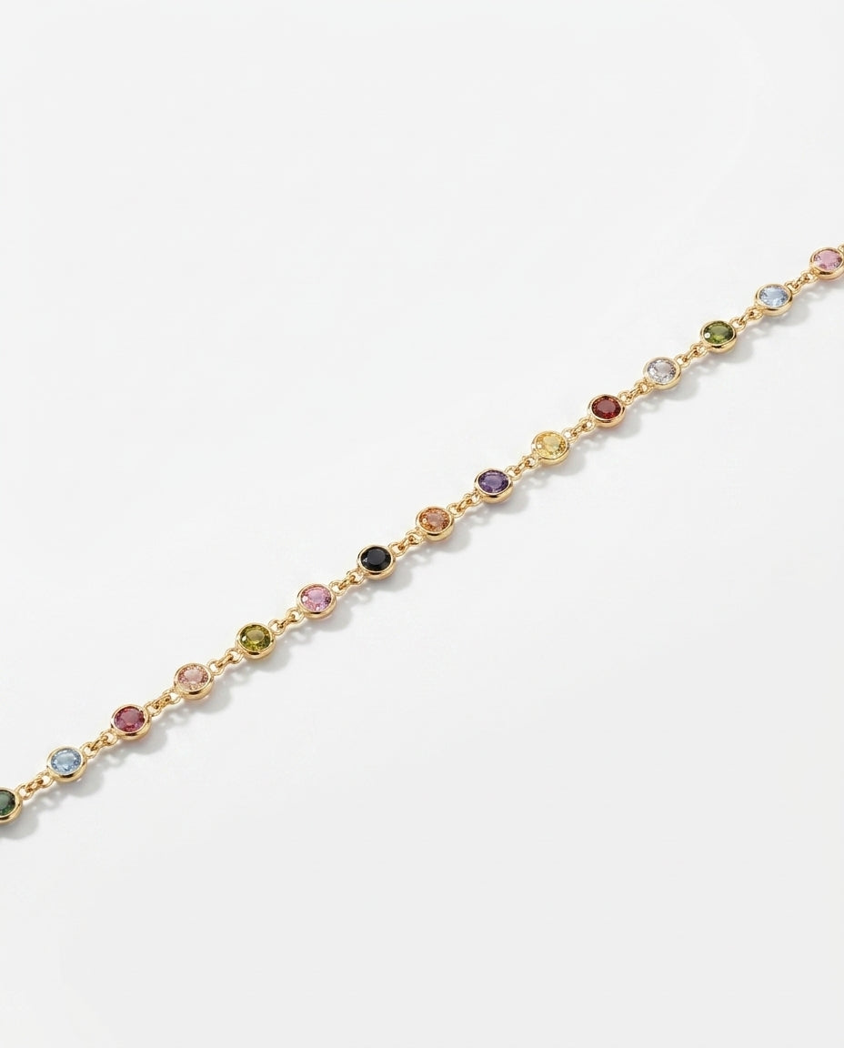 Rainbow Gemstone Bezel Chain Ankle Bracelet in Gold