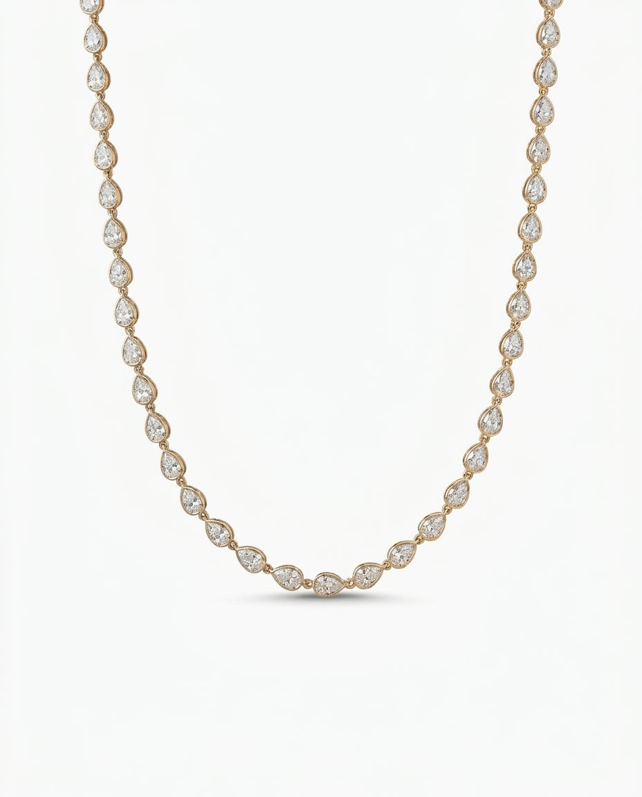 Exquisite Pear Cut Diamond Tennis Necklace in Gold