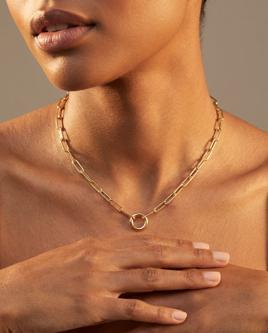Eternity Circle Gold Paperclip Chain Necklace