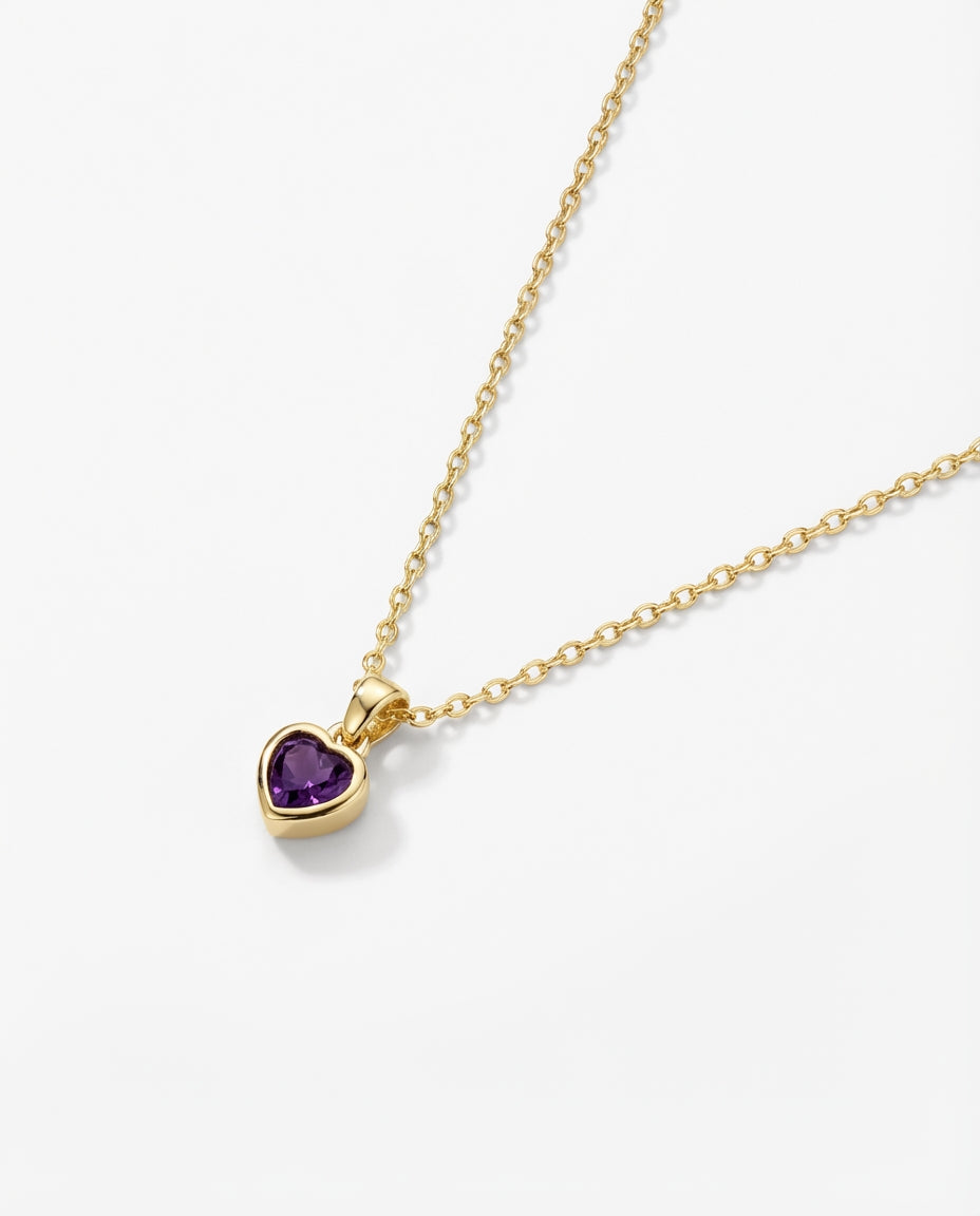Gold Amethyst Heart Pendant Necklace | Dainty Gemstone Jewelry