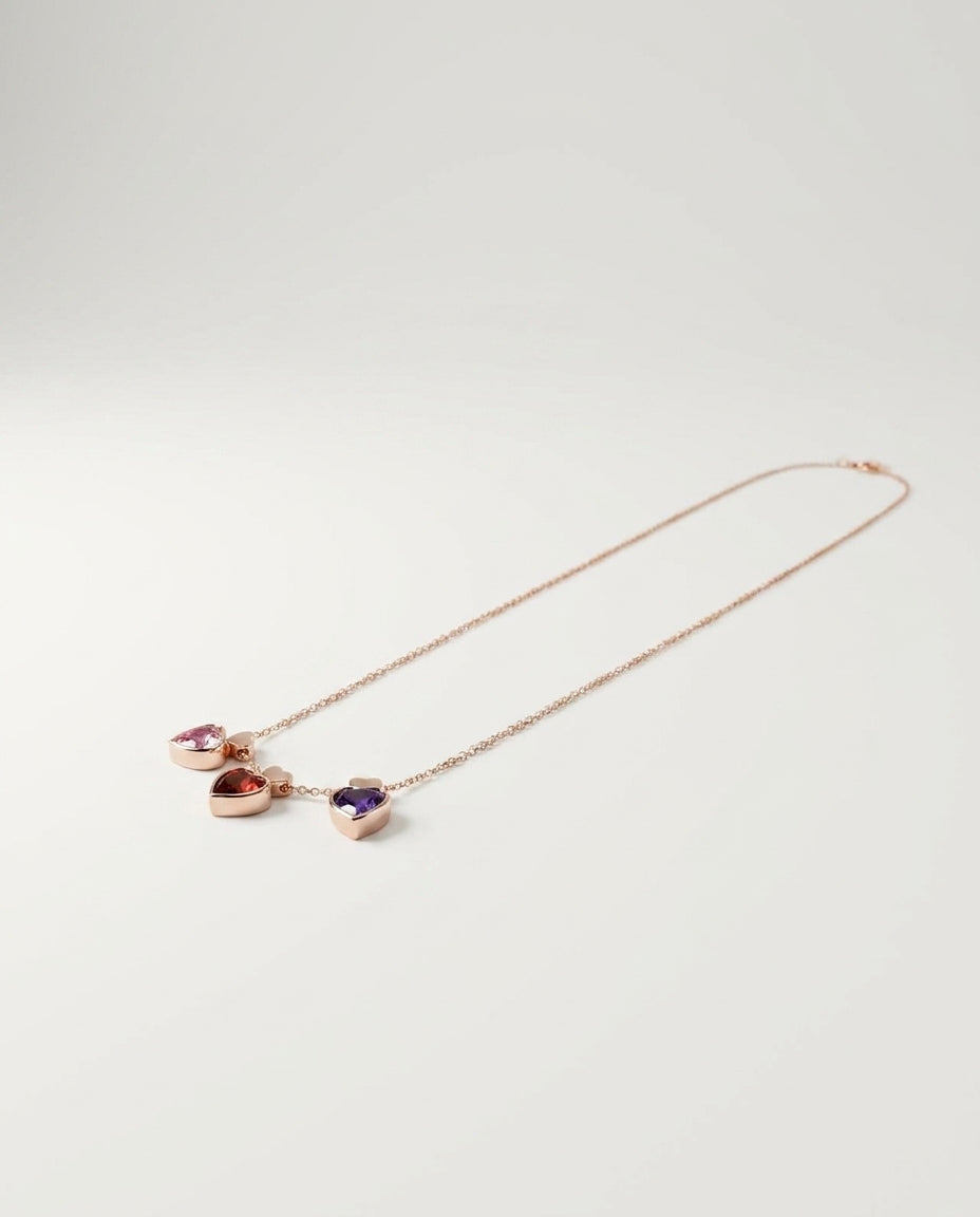 Personalized Triple Heart Birthstone Necklace in Gold