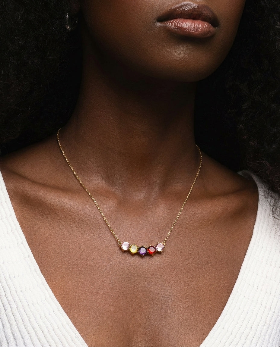 Personalized Gold Family Birthstone Bar Necklace