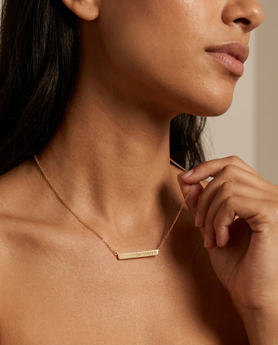 Personalized Engraved Gold Bar Name Necklace