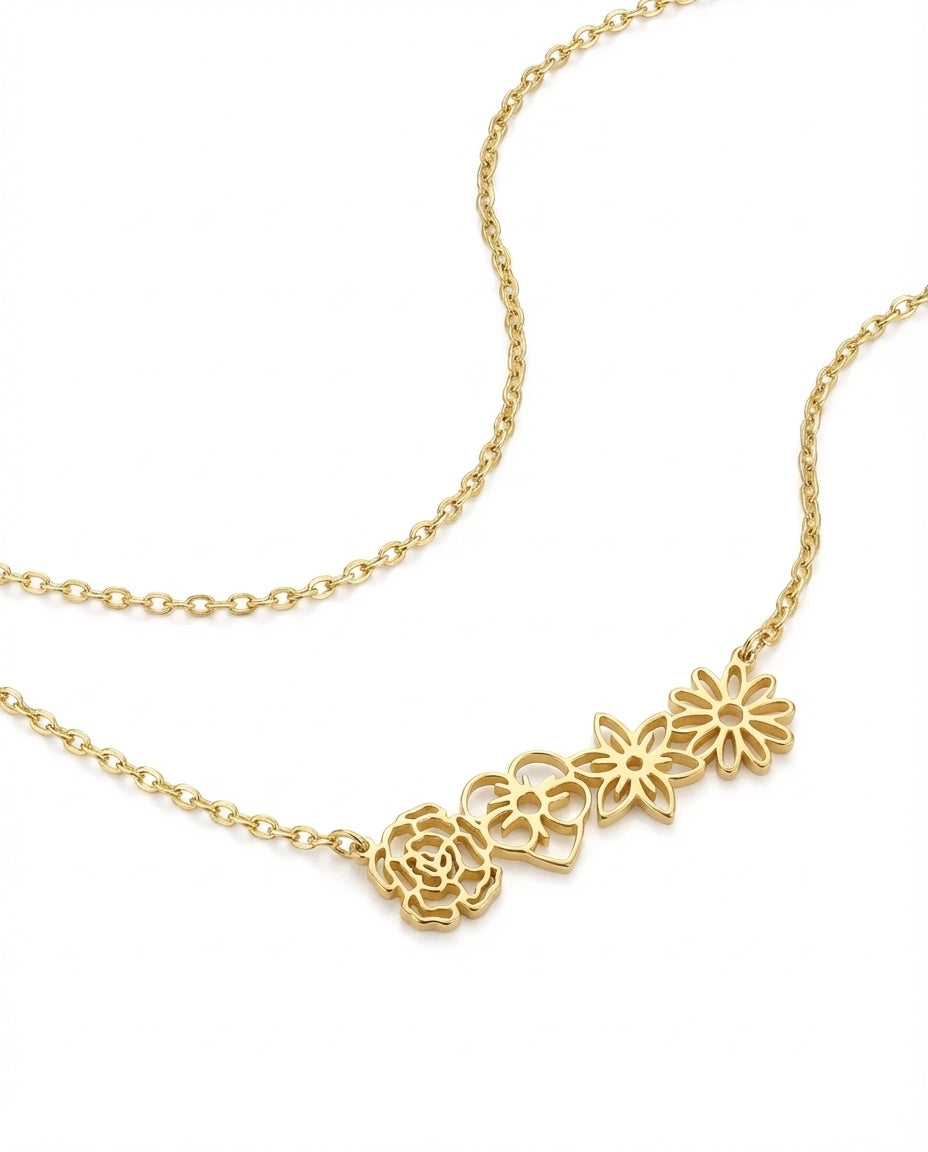 Dainty Gold Flower Bar Necklace | Minimalist Floral Jewelry