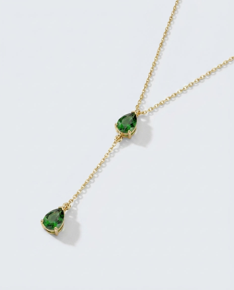 Emerald Green Teardrop Lariat Necklace | Dainty Gold Y-Necklace