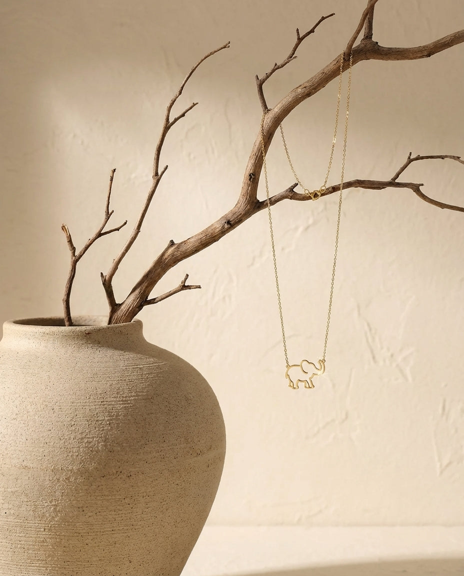 Minimalist Gold Elephant Necklace | Dainty Animal Charm Jewelry