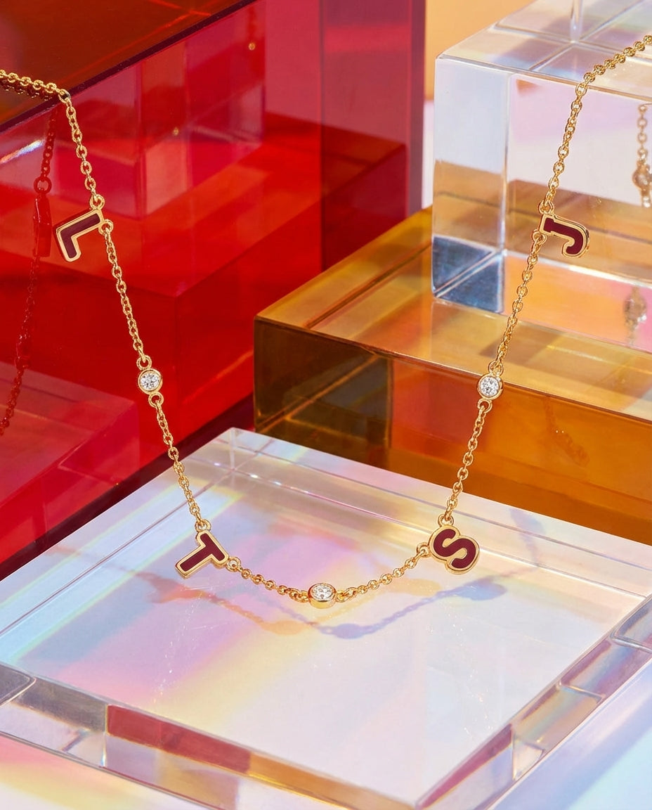 Personalized Gold Initial Necklace with Diamond Accents