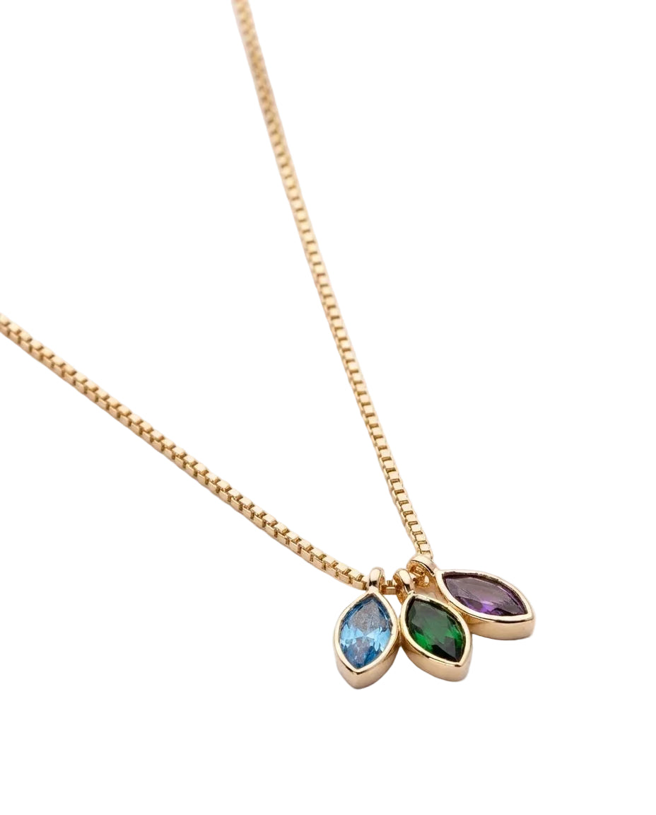 Personalized Gold Family Birthstone Leaf Necklace