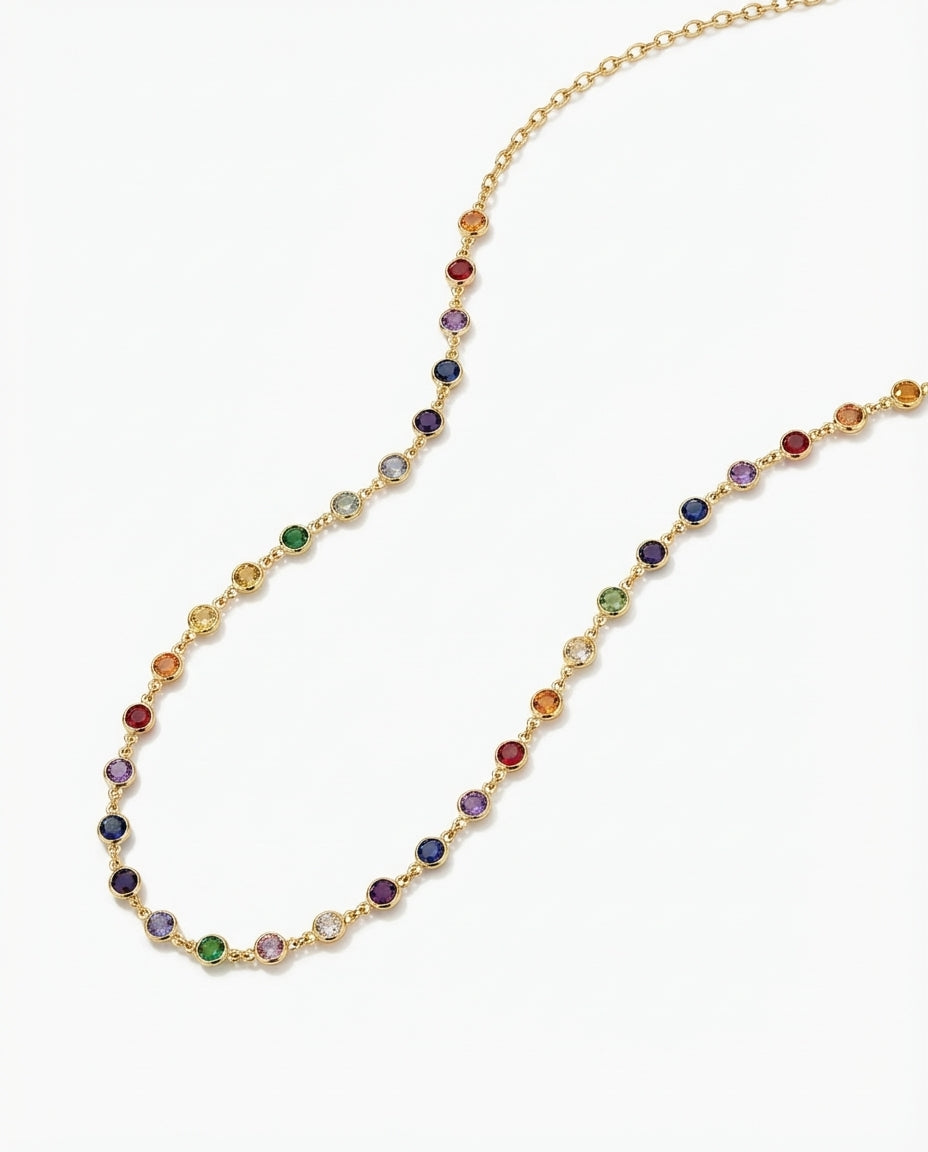 Vibrant Rainbow Gemstone Bezel Set Station Necklace