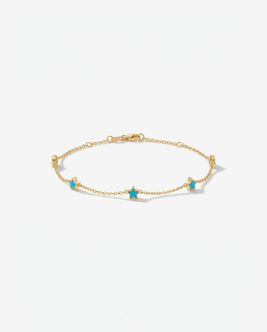 Dainty Gold Bracelet with Turquoise Stars