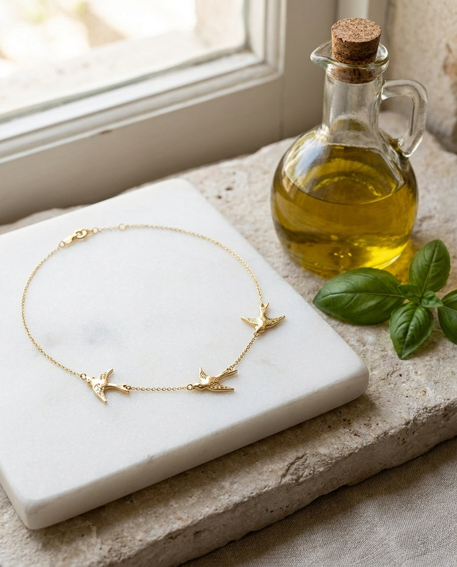 Dainty Gold Swallow Flight Necklace - Minimalist Bird Charm Jewelry