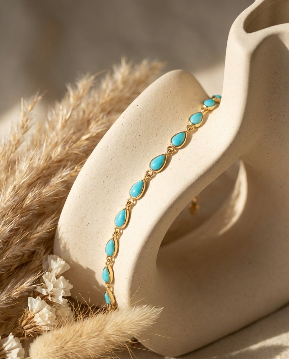 Delicate Teardrop Turquoise Gold Chain Bracelet