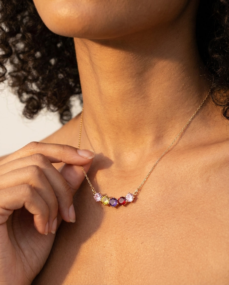 Personalized Gold Family Birthstone Bar Necklace