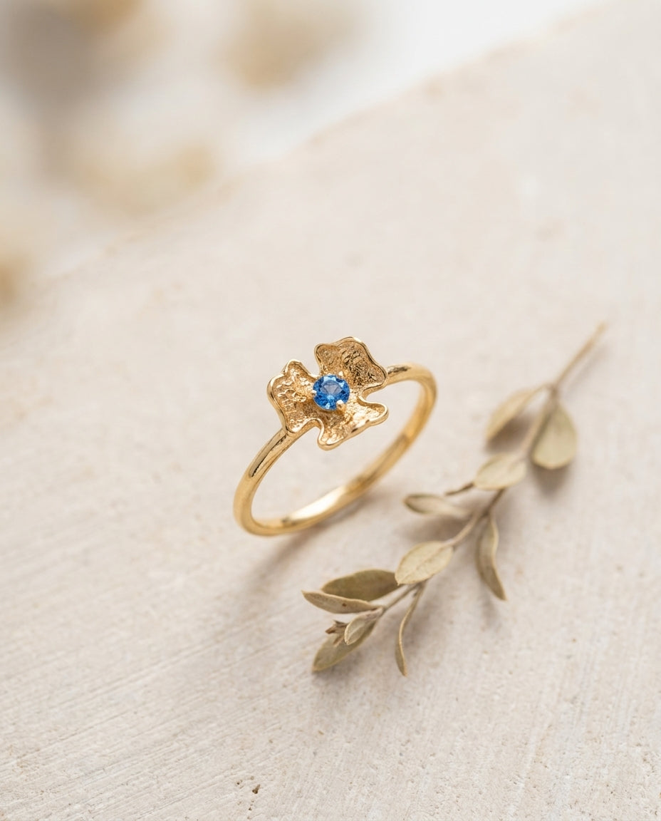 Artisan Gold Pansy Ring with Birthstone Ring