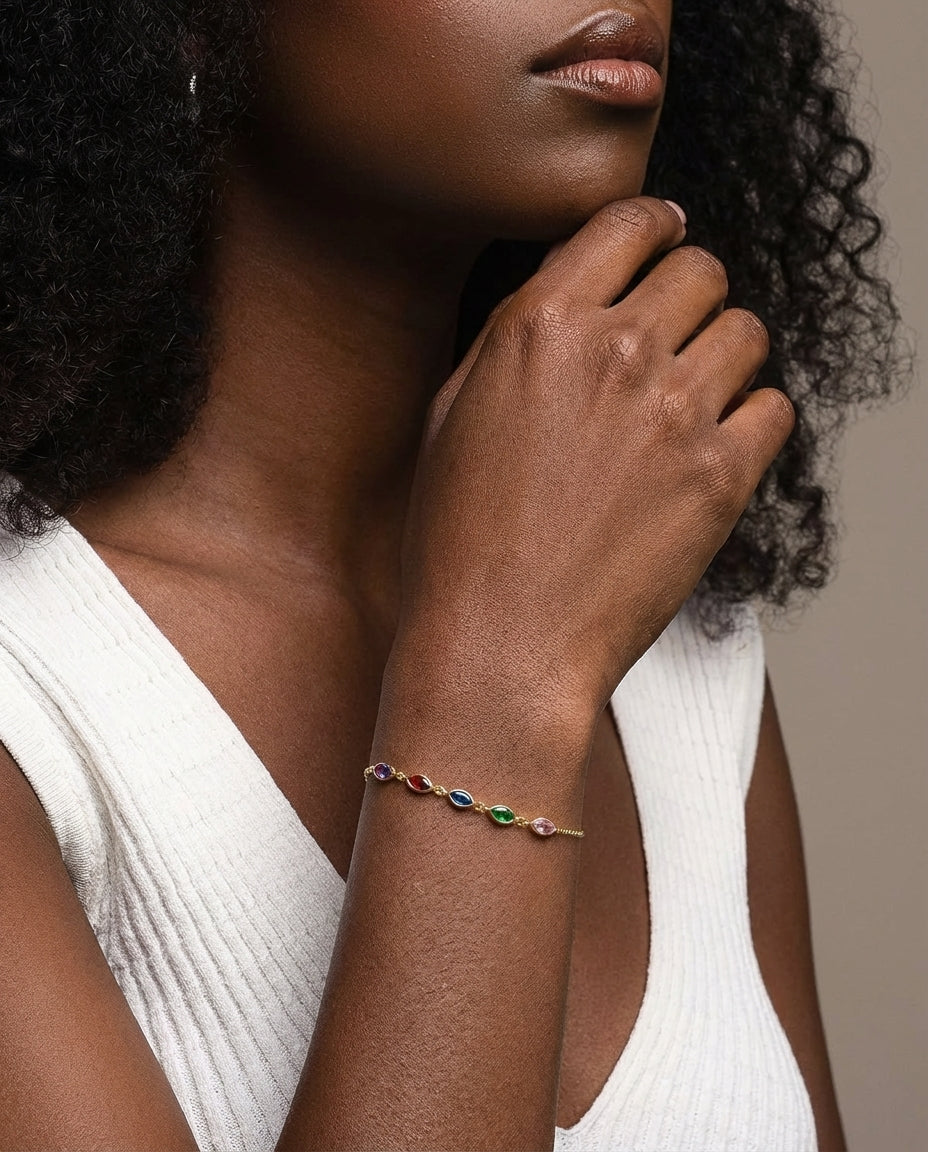 Vibrant Rainbow Marquise Crystal Gold Bracelet