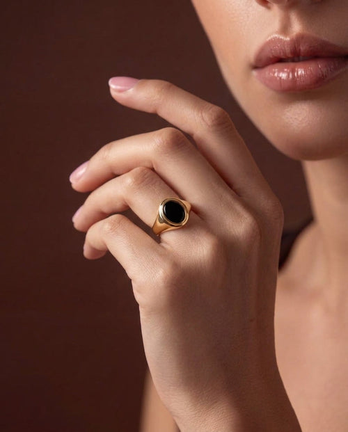 Classic Gold & Black Onyx Oval Signet Ring