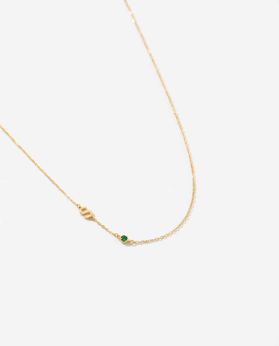 Personalized Initial & Birthstone Gold Necklace - Dainty Jewelry