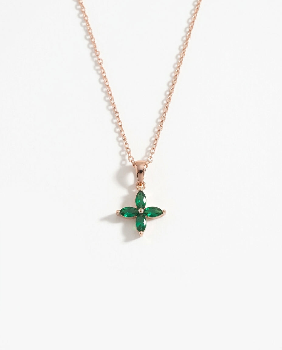 Gold Birthstone Clover Pendant Necklace