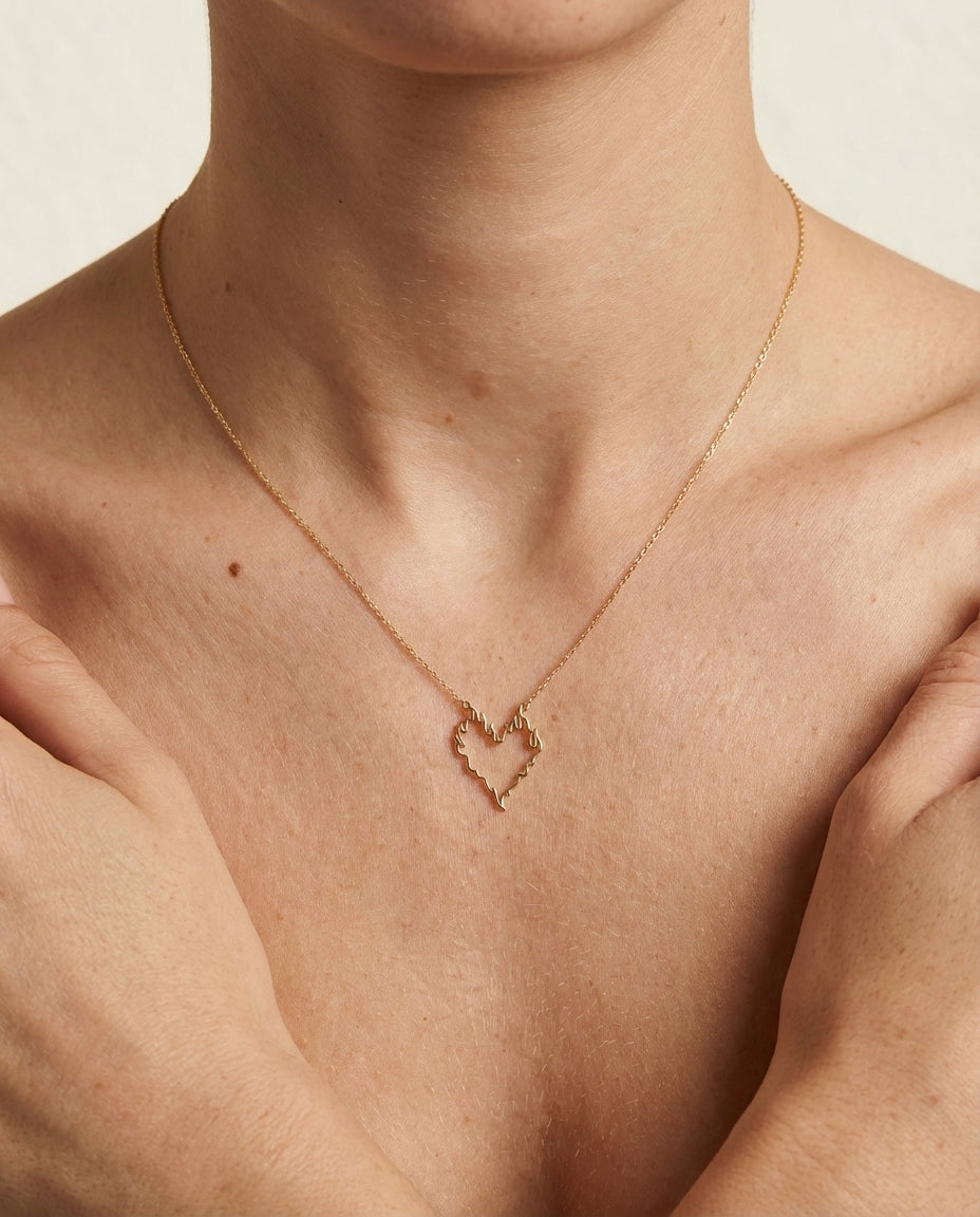 Flaming Heart Gold Necklace | Dainty Pendant for Women