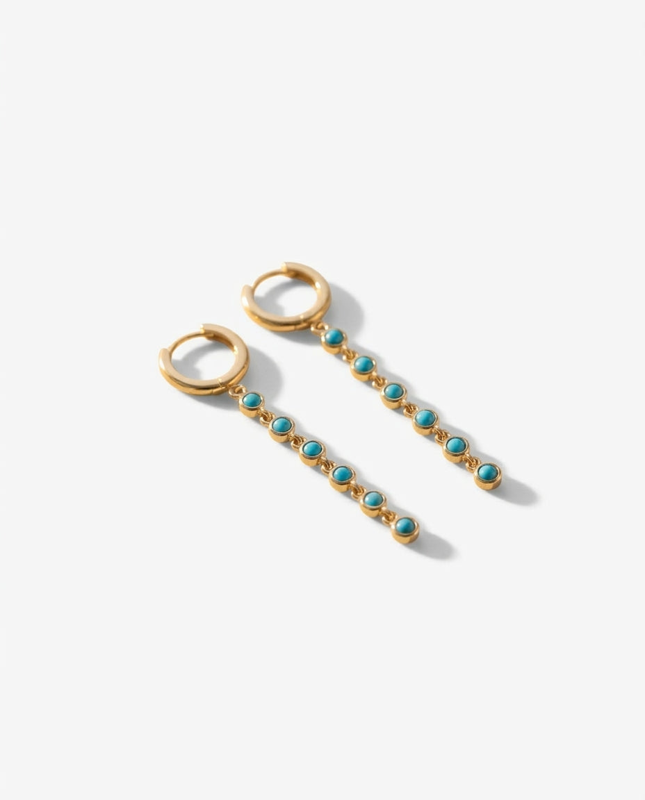 Elegant Turquoise Chain Drop Gold Hoop Earrings