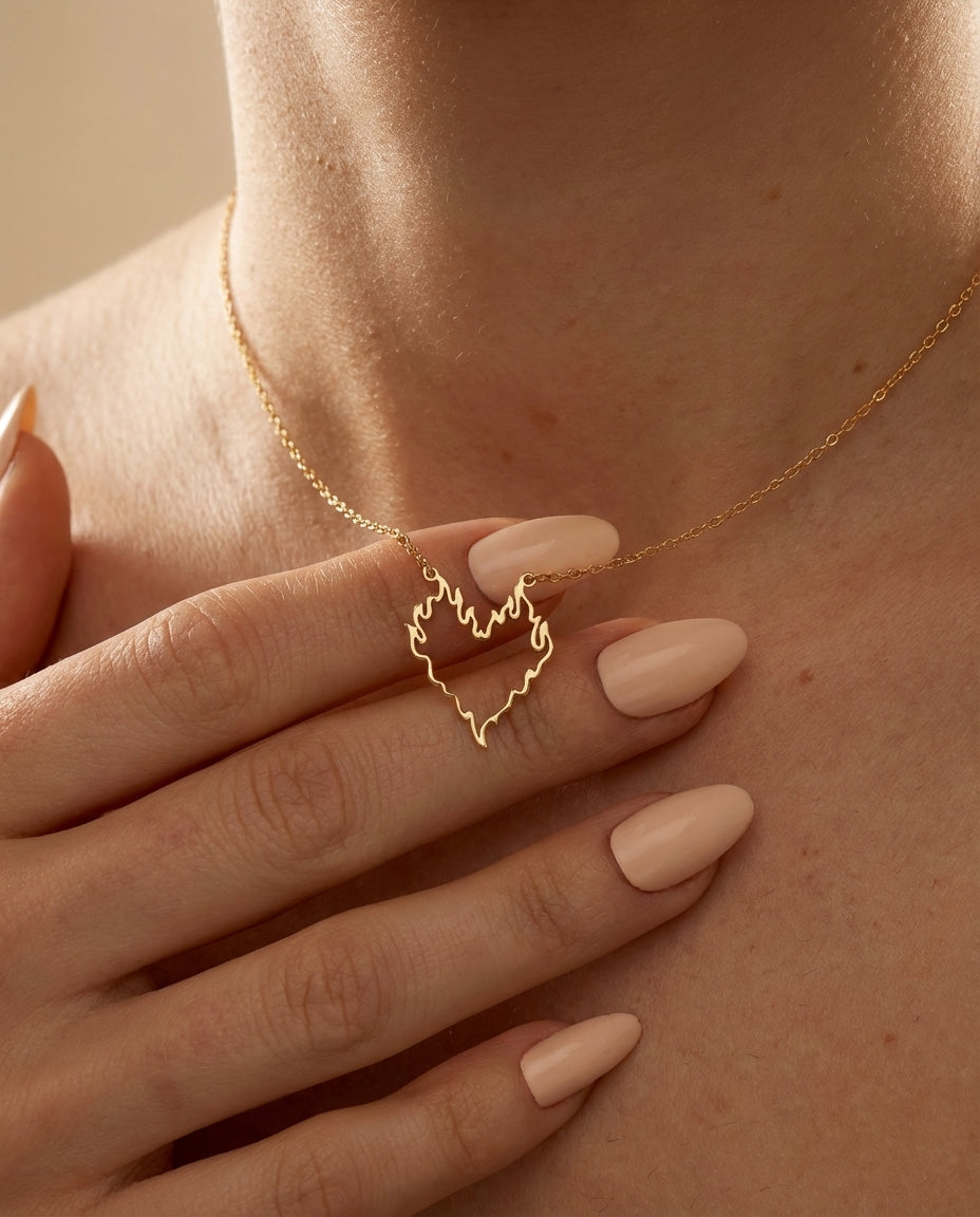 Flaming Heart Gold Necklace | Dainty Pendant for Women