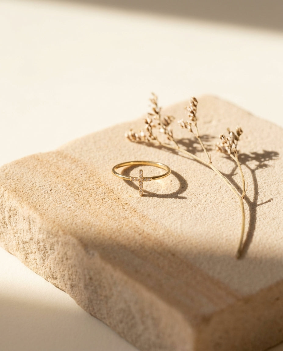 Dainty Pave Diamond Cross Ring in Silver