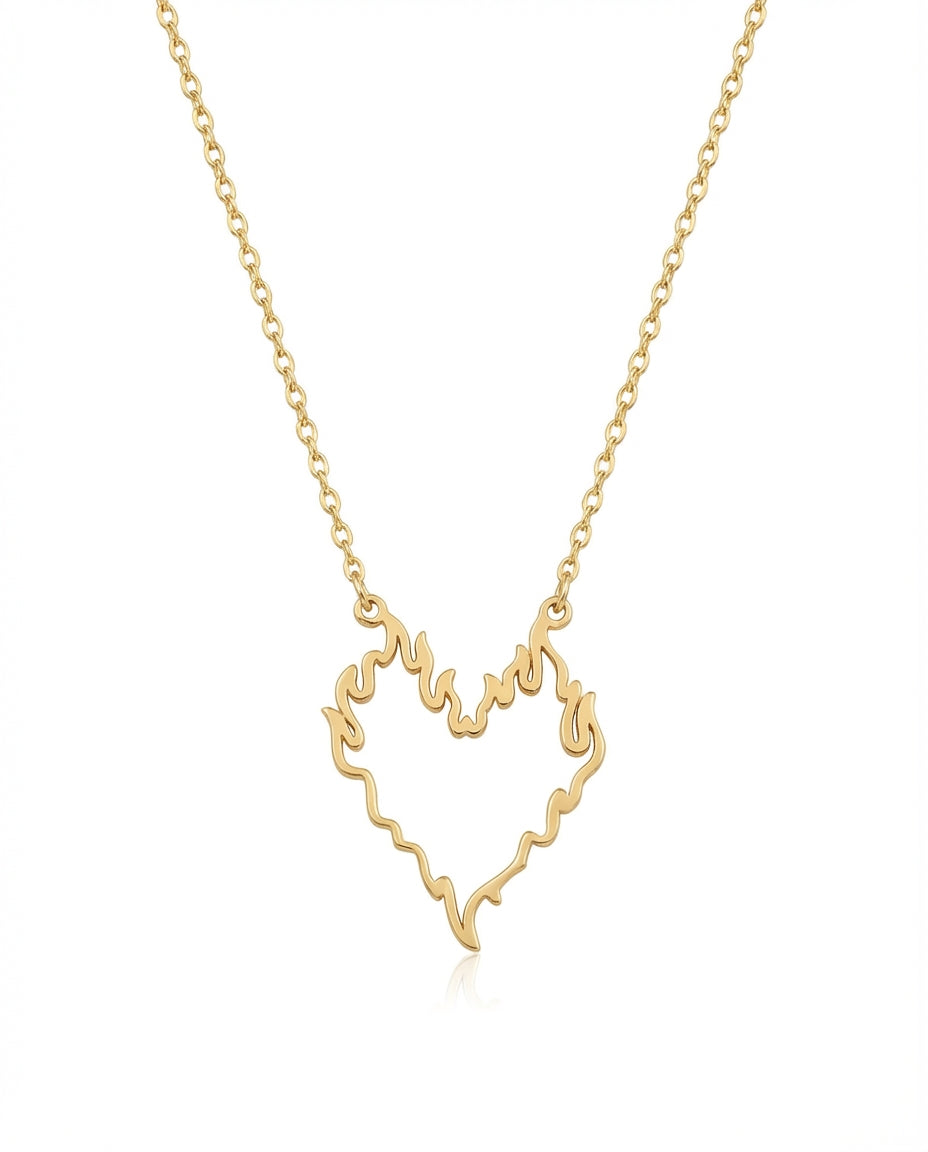 Flaming Heart Gold Necklace | Dainty Pendant for Women