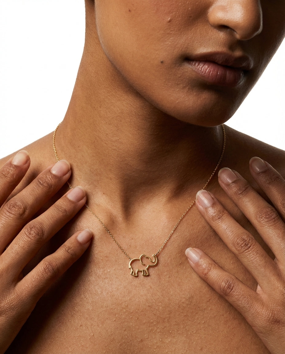 Minimalist Gold Elephant Necklace | Dainty Animal Charm Jewelry