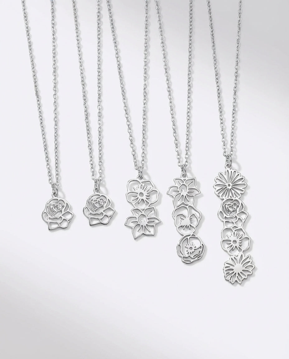 Custom Gold Birth Flower Family Necklace - Gift for Her