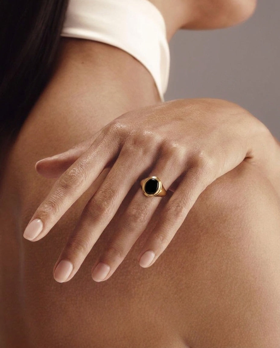 Classic Gold & Black Onyx Oval Signet Ring