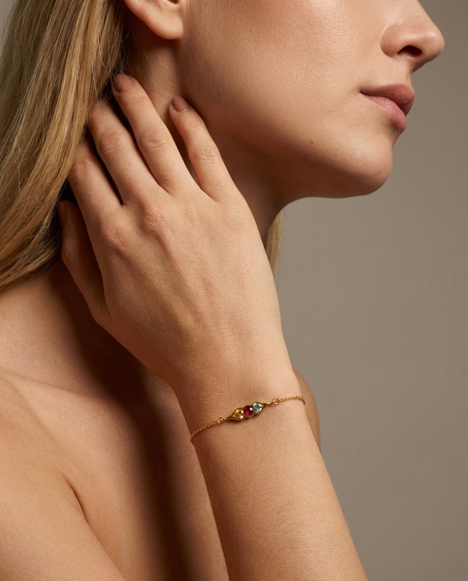 Personalized Gold Pea Pod Necklace with Birthstones