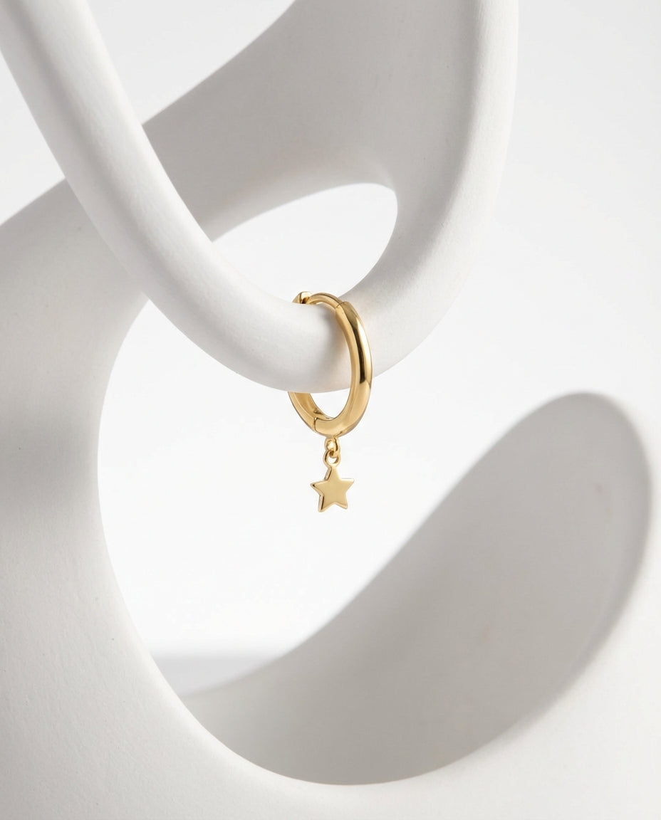 Dainty Star Charm Rose Gold Huggie Hoop Earring