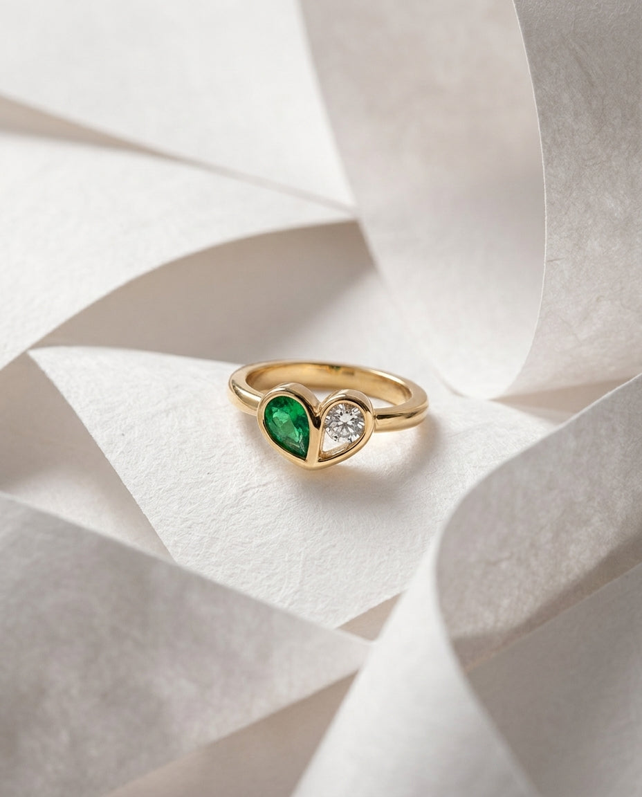 Birthstone Heart Toi et Moi Gold Ring - Birthstone Jewelry