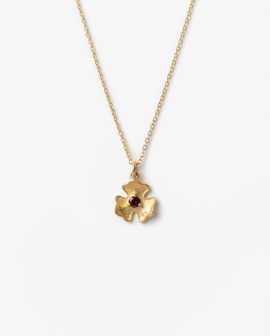 Gold Poppy Flower Necklace with Birthstone