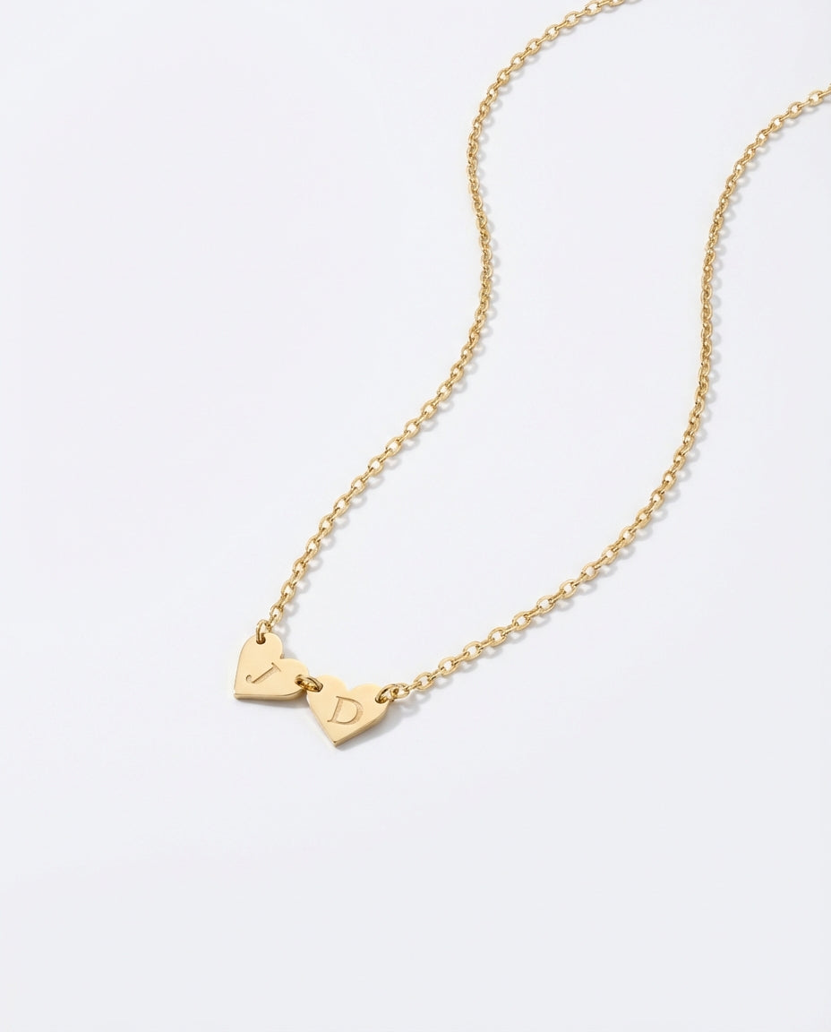 Personalized Double Heart Initial Necklace - Dainty Gold Jewelry