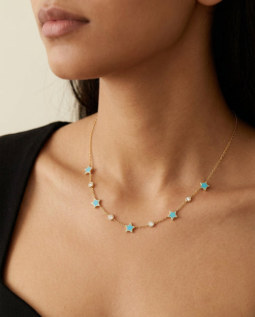 Celestial Turquoise Star & Mosanite Gold Necklace
