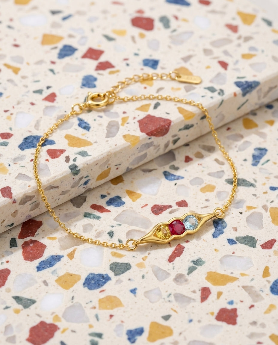 Personalized Gold Pea Pod Necklace with Birthstones