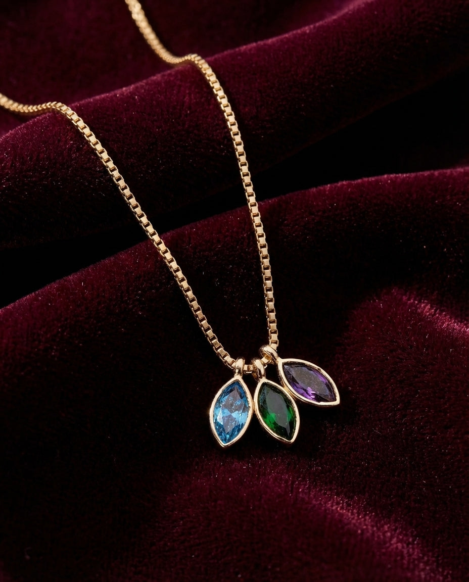 Personalized Gold Family Birthstone Leaf Necklace