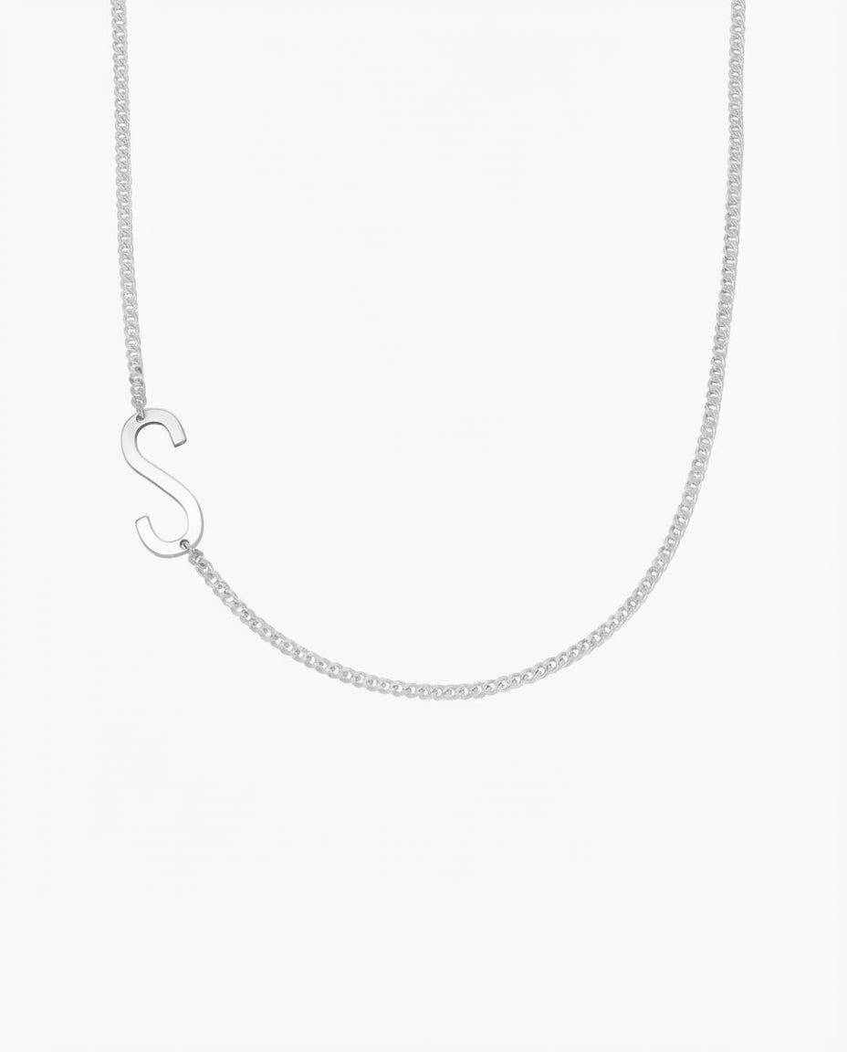 Personalized Sideways Initial 'S' Necklace in Silver