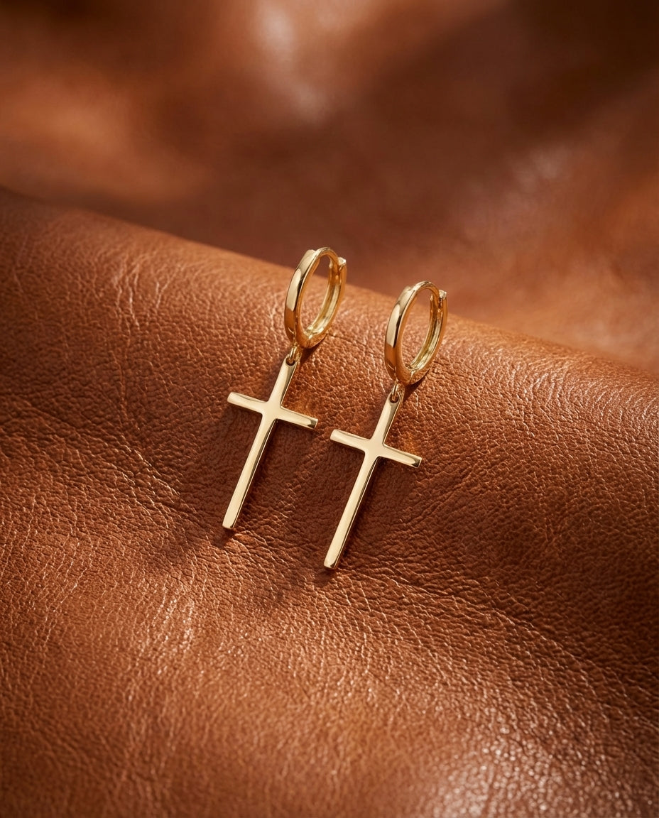 Gold Cross Dangle Hoop Earrings | Minimalist Faith Jewelry