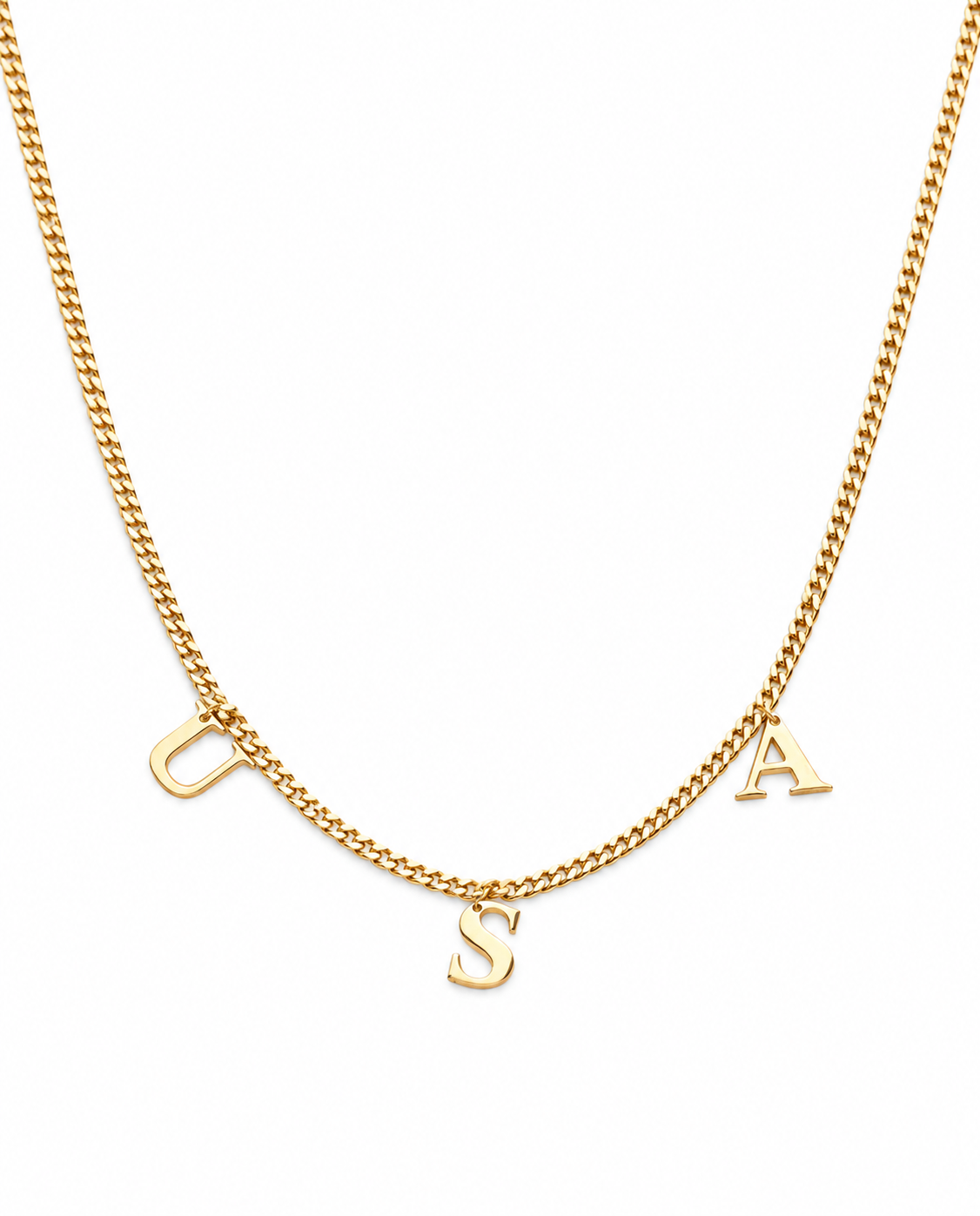 Drop Initial Pendant Necklace with Curb Chain - Initial Jewelry