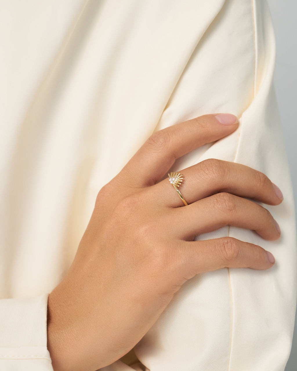 Sunburst Diamond Ring, Radiant Minimalism - 18k Gold Vermeil