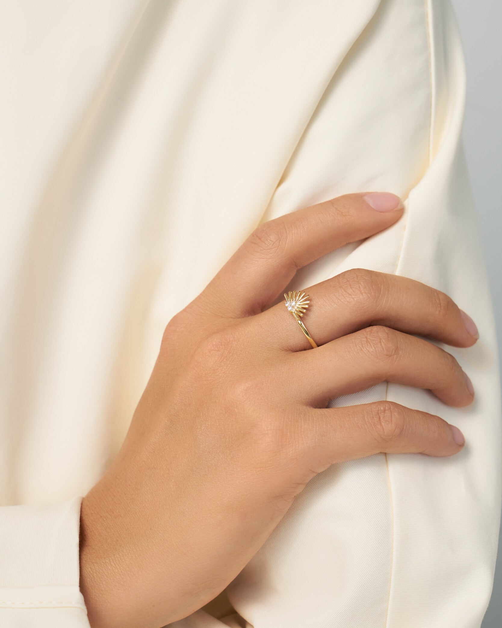 Sunburst Diamond Ring, Radiant Minimalism - 18k Gold Vermeil